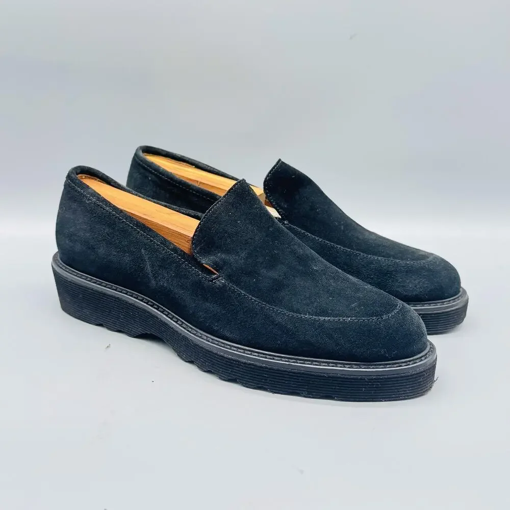 Aquatalia Black Suede Platform Slip-On Loafers